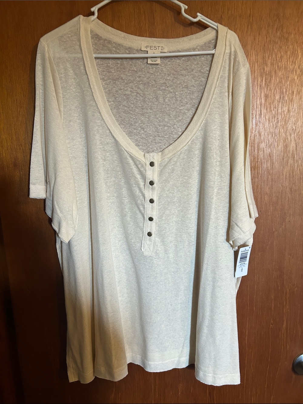 torrid Cream Scoop Neck Henley Short Sleeve Top